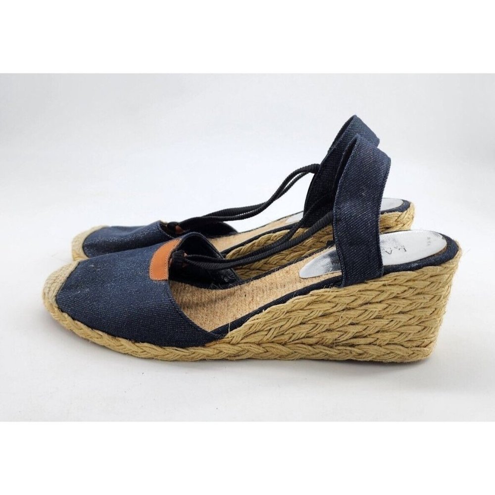 Lauren Ralph Lauren Women's Cala Espadrille Wedge Sandals Blue/Tan Size 10B - Picture 4 of 9